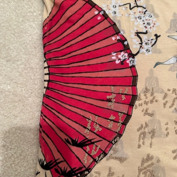 WOMEN'S BEAUTIFUL MULTI COLORED TEE  TOP WITH SEQUINS BY TAU,  SIZE: LARGE - Picture 3 of 12